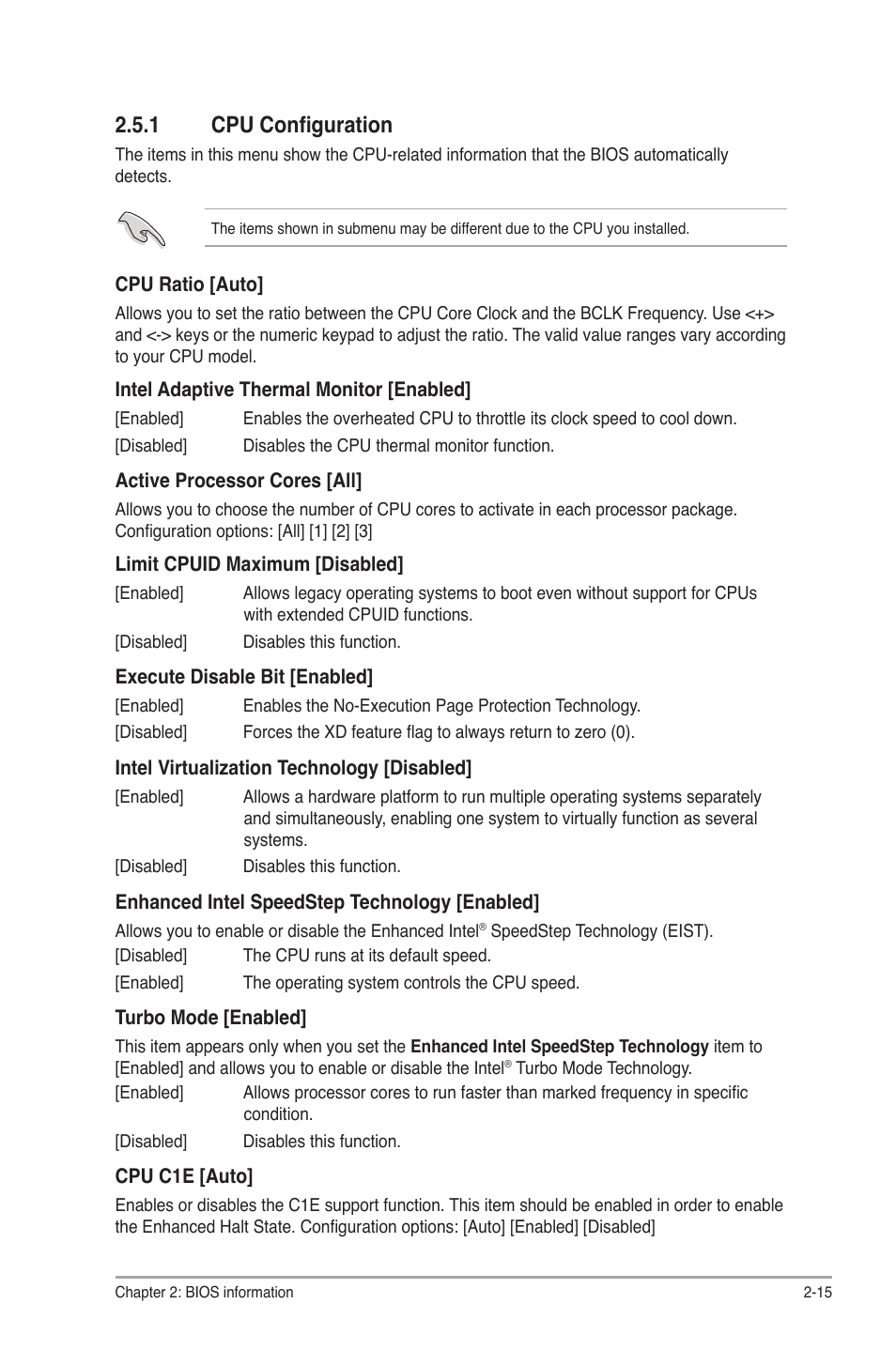 1 cpu configuration, Cpu configuration -15 | Asus P8H67-M2/TPM/SI User Manual | Page 43 / 56
