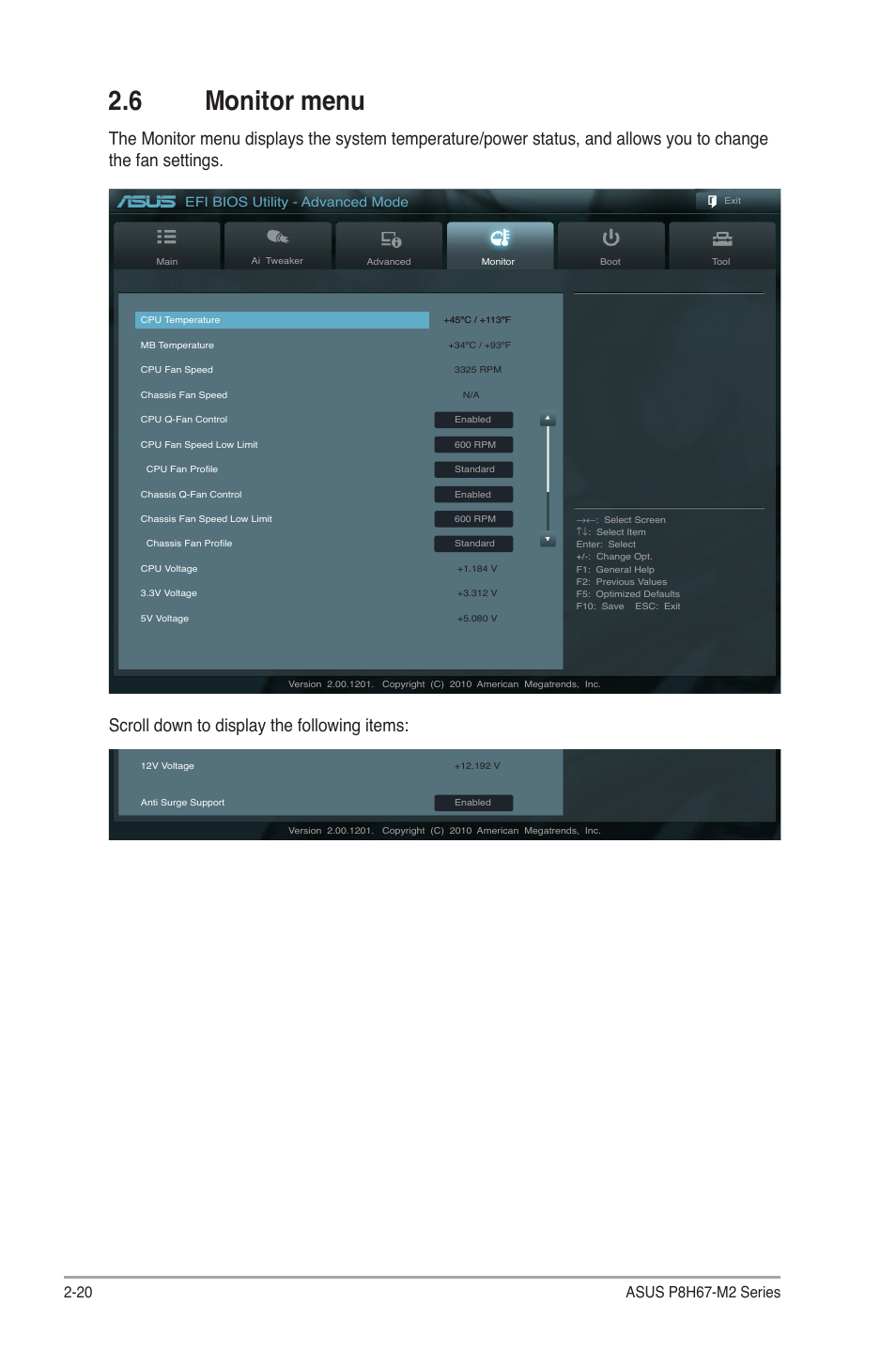 6 monitor menu, Monitor menu -20, Efi bios utility - advanced mode | Asus P8H67-M2/TPM/SI User Manual | Page 48 / 56