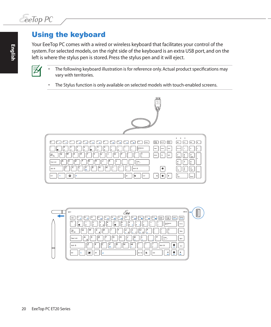 Using the keyboard | Asus ET2002T User Manual | Page 20 / 32