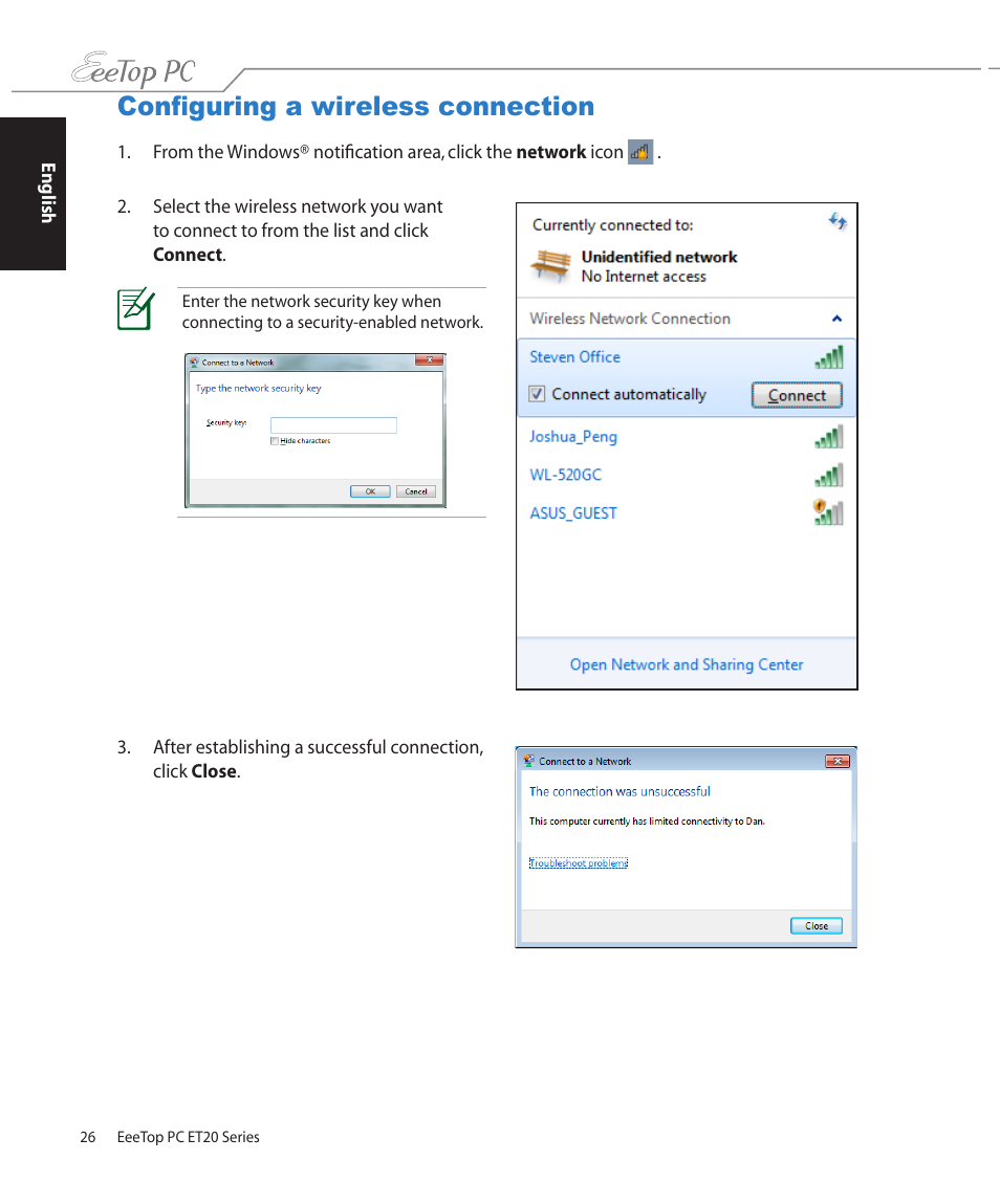 Configuring a wireless connection | Asus ET2002T User Manual | Page 26 / 32