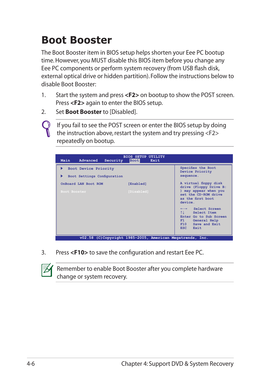 Boot booster, Boot booster -6, Chapter 4: support dvd & system recovery 4-6 | Asus Eee PC 1201T User Manual | Page 50 / 62