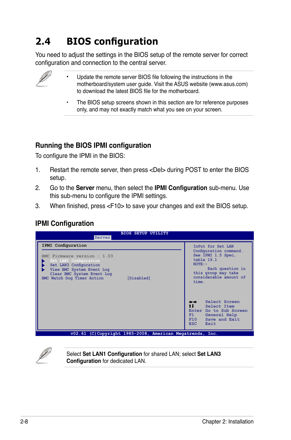 4 bios configuration, Bios configuration -8, Running the bios ipmi configuration | Ipmi configuration | Asus ASMB4-iKVM User Manual | Page 24 / 76