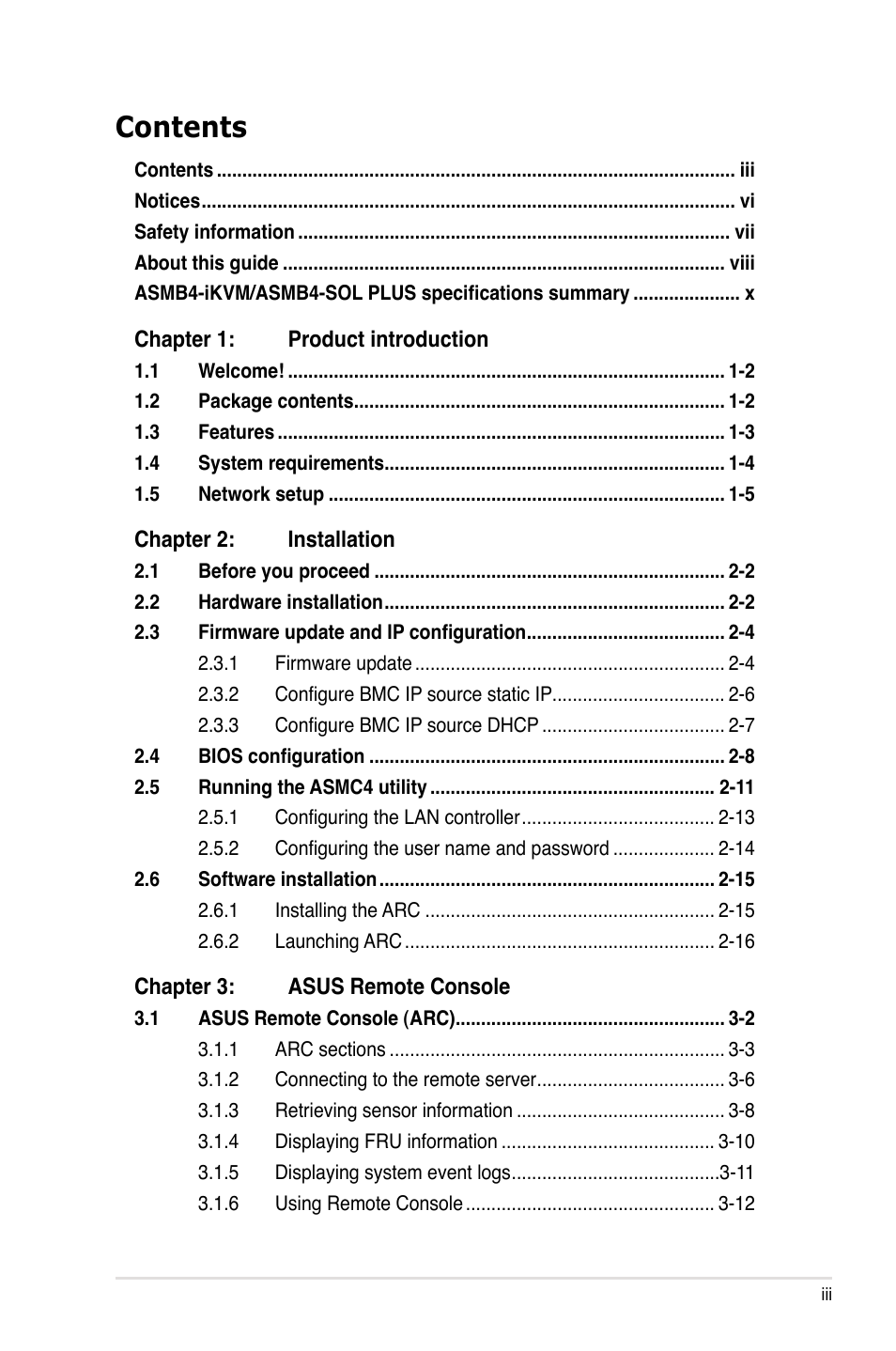 Asus ASMB4-iKVM User Manual | Page 3 / 76