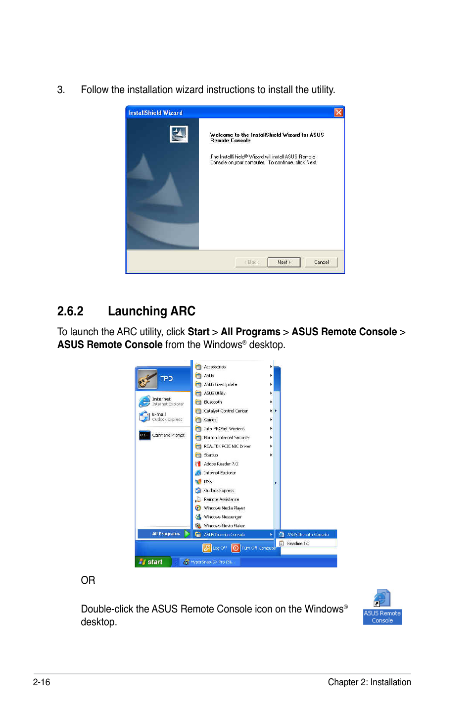 2 launching arc, Launching arc -16 | Asus ASMB4-iKVM User Manual | Page 32 / 76