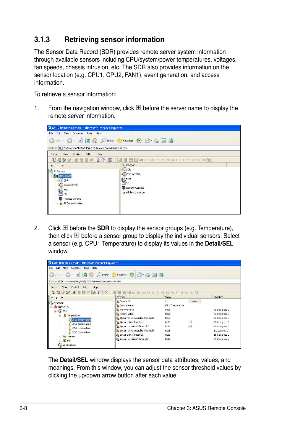 3 retrieving sensor information, Retrieving sensor information -8 | Asus ASMB4-iKVM User Manual | Page 40 / 76