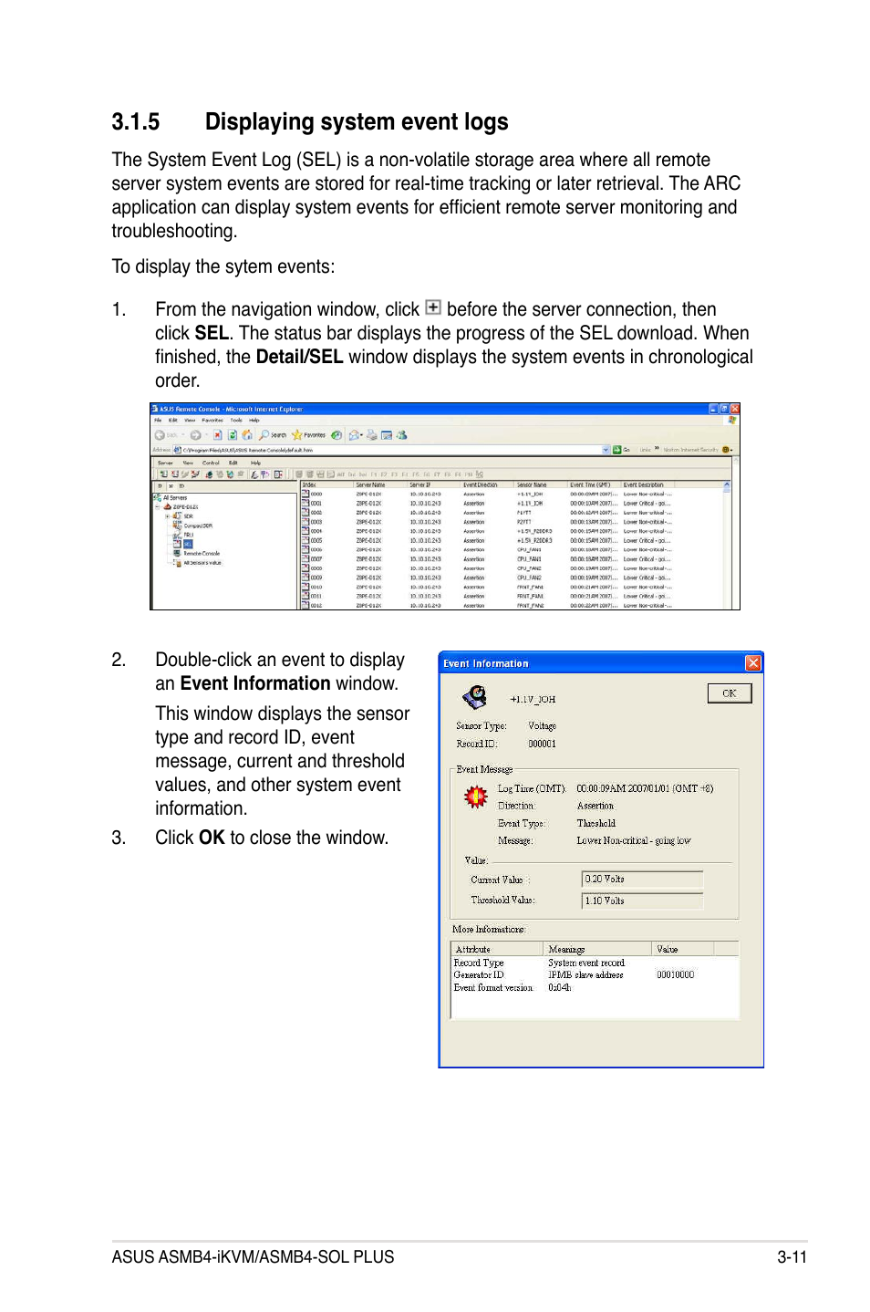 5 displaying system event logs, Displaying system event logs -11 | Asus ASMB4-iKVM User Manual | Page 43 / 76