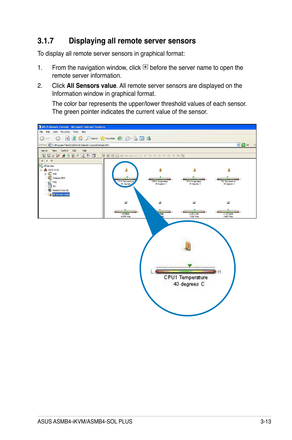 7 displaying all remote server sensors, Displaying all remote server sensors -13 | Asus ASMB4-iKVM User Manual | Page 45 / 76