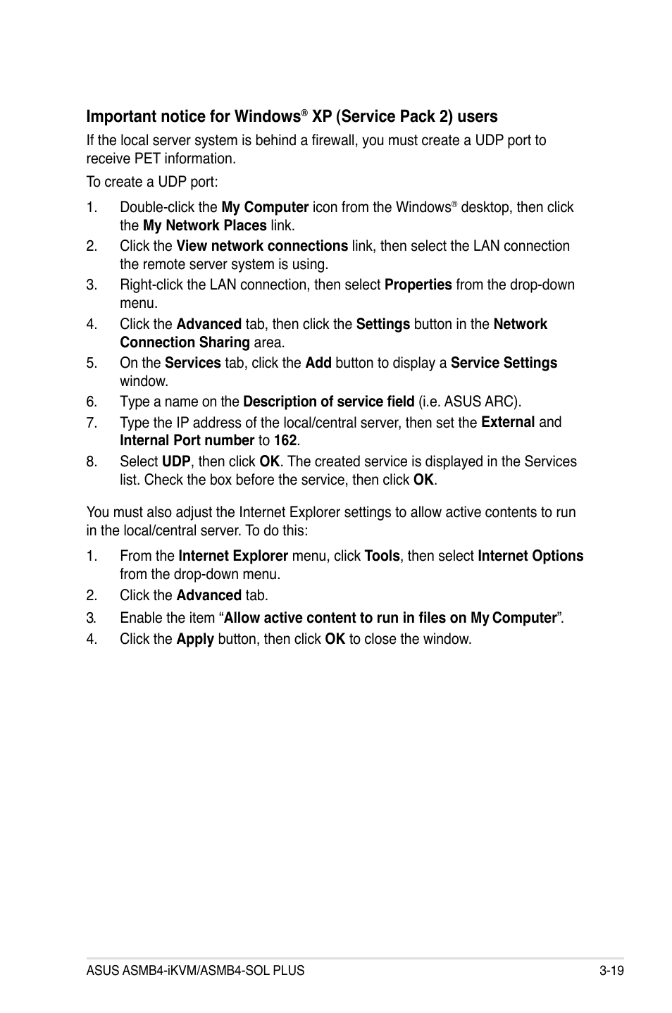 Important notice for windows, Xp (service pack 2) users | Asus ASMB4-iKVM User Manual | Page 51 / 76