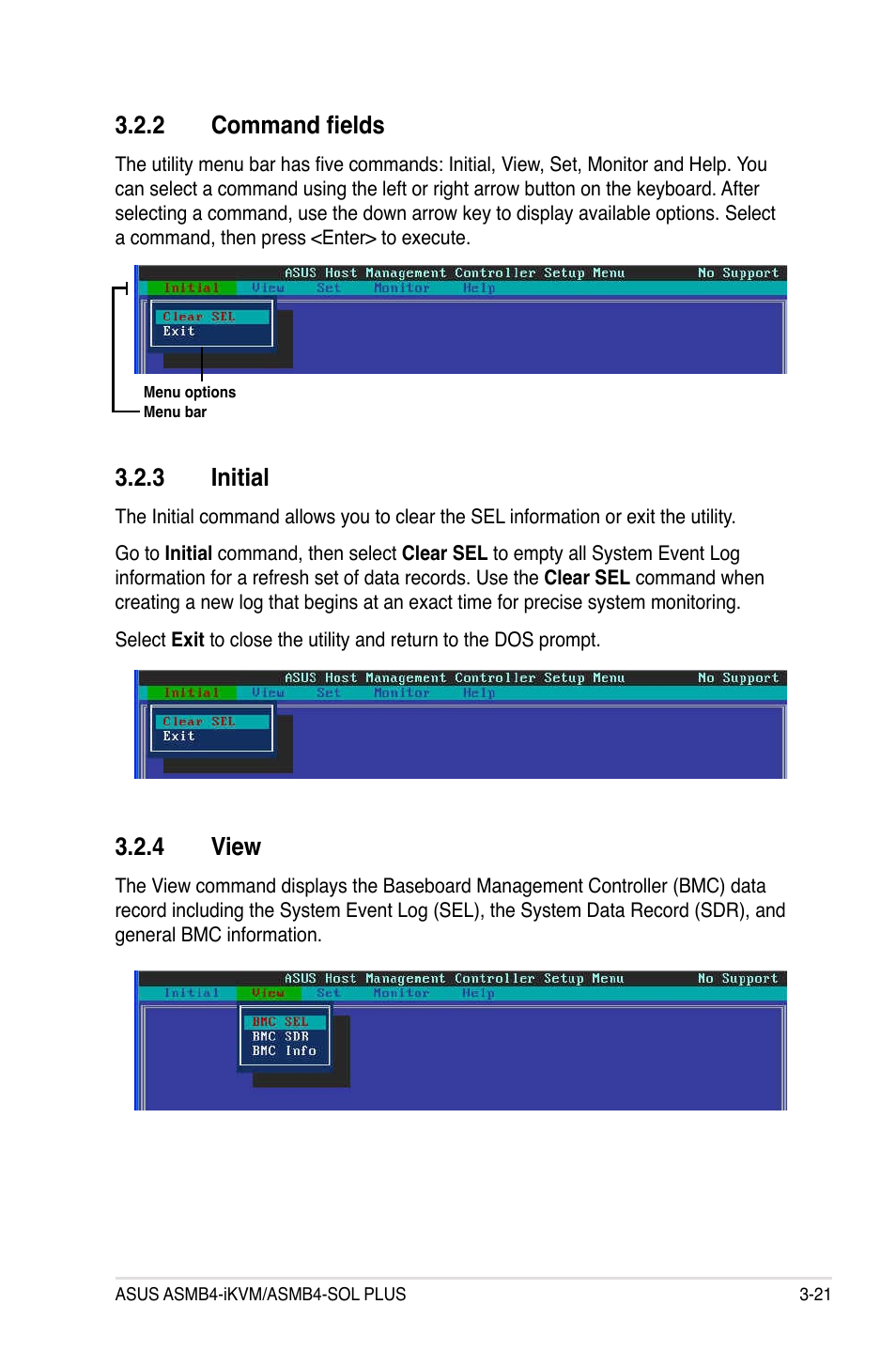 2 command fields, 3 initial, 4 view | Command fields -21, Initial -21, View -21 | Asus ASMB4-iKVM User Manual | Page 53 / 76