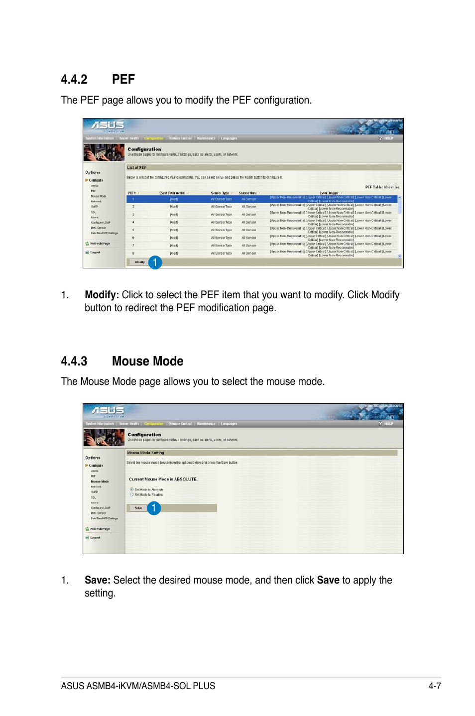 2 pef, 3 mouse mode, Pef -7 | Mouse mode -7 | Asus ASMB4-iKVM User Manual | Page 65 / 76