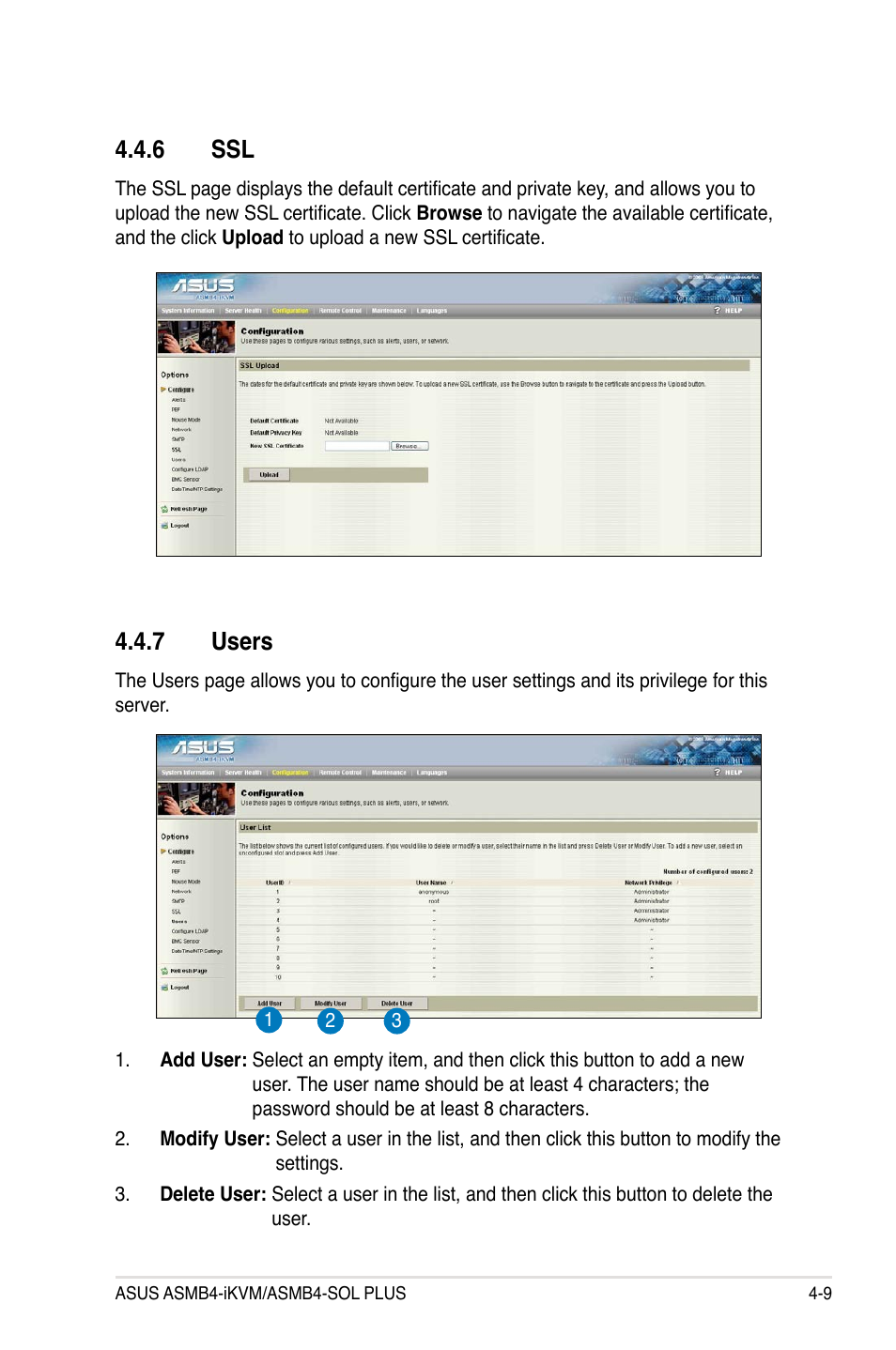 6 ssl, 7 users, Ssl -9 | Users -9 | Asus ASMB4-iKVM User Manual | Page 67 / 76