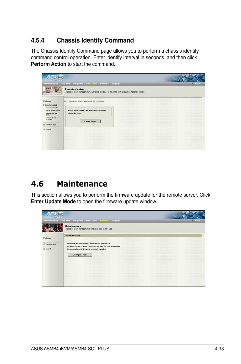 4 chassis identify command, 6 maintenance, Chassis identify command -13 | Maintenance -13 | Asus ASMB4-iKVM User Manual | Page 71 / 76