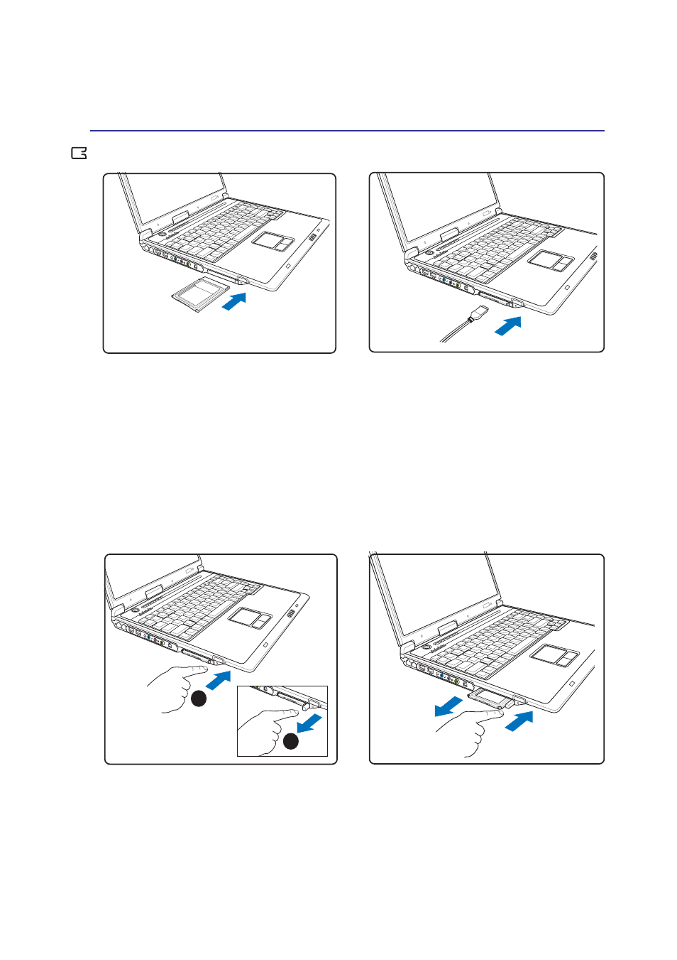 Inserting a pc card (pcmcia), Removing a pc card (pcmcia) | Asus Z91ER User Manual | Page 39 / 68