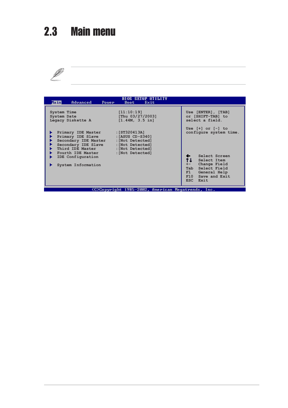 3 main menu | Asus P4P800S SE User Manual | Page 47 / 78