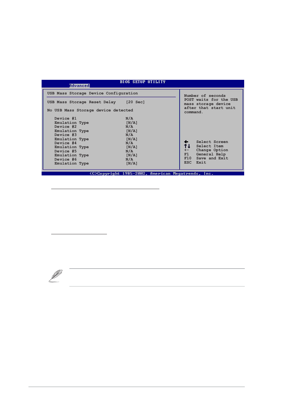 24 chapter 2: bios information, Usb mass storage reset delay [20 sec, Emulation type [n/a | Asus P4P800S SE User Manual | Page 60 / 78