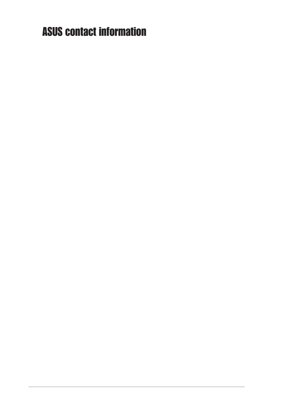 Asus contact information, Asustek computer inc. (asia-pacific), Asus computer international (america) | Asus computer gmbh (germany and austria), Asus computer (middle east and north africa) | Asus P4P800S SE User Manual | Page 8 / 78