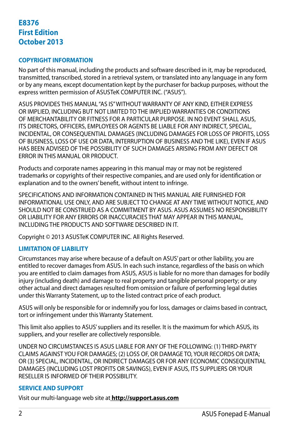 Asus Fonepad Note 6 User Manual | Page 2 / 102