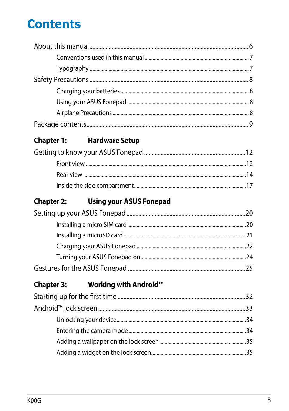Asus Fonepad Note 6 User Manual | Page 3 / 102
