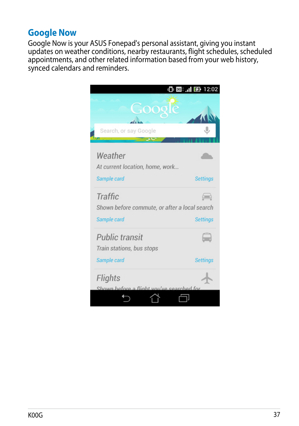 Google now | Asus Fonepad Note 6 User Manual | Page 37 / 102