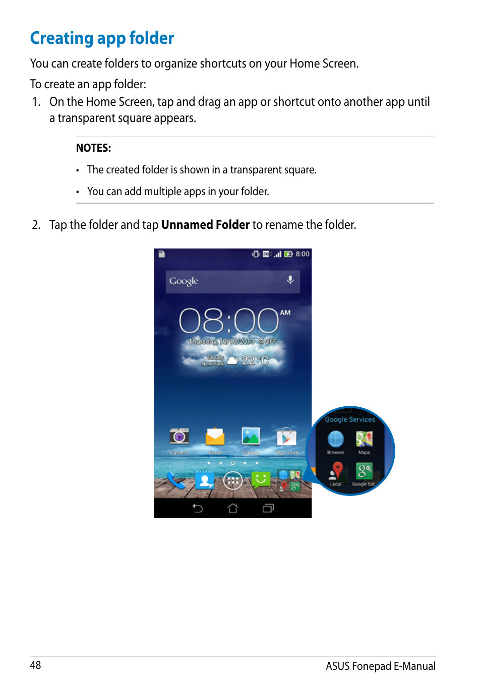 Creating app folder | Asus Fonepad Note 6 User Manual | Page 48 / 102