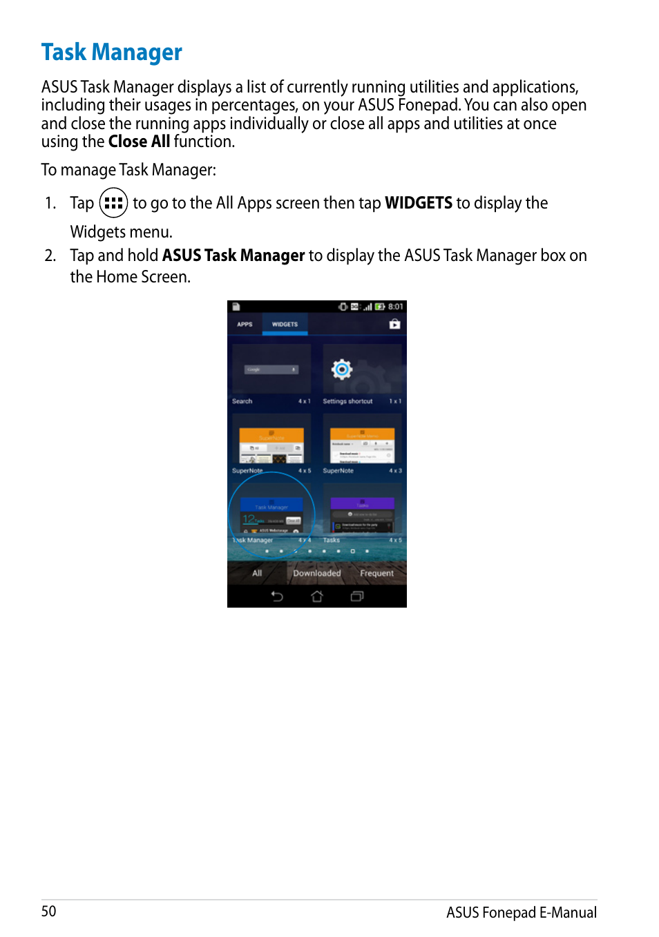 Task manager | Asus Fonepad Note 6 User Manual | Page 50 / 102