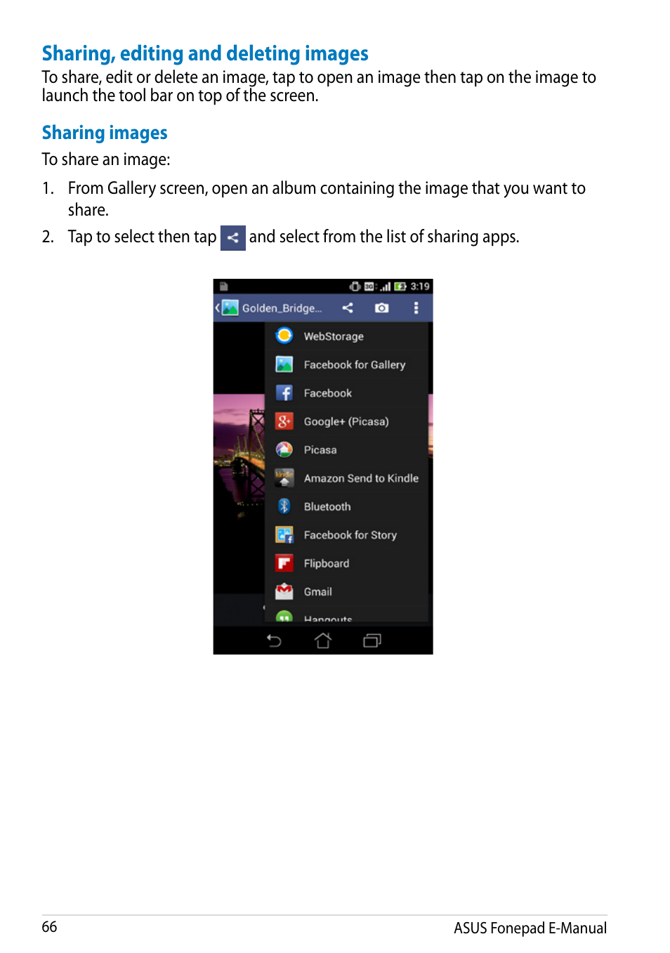 Sharing, editing and deleting images | Asus Fonepad Note 6 User Manual | Page 66 / 102