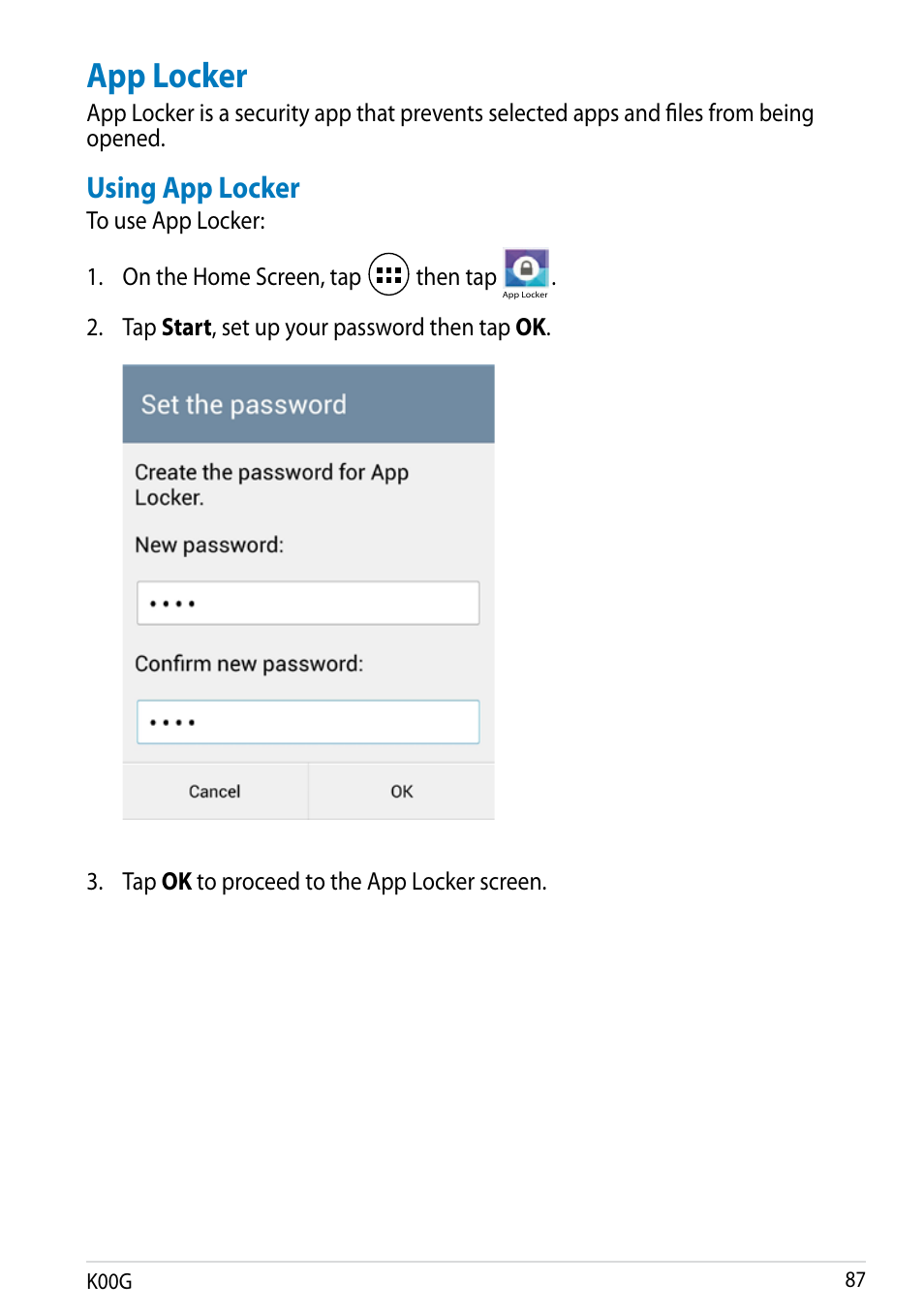 App locker, Using app locker | Asus Fonepad Note 6 User Manual | Page 87 / 102