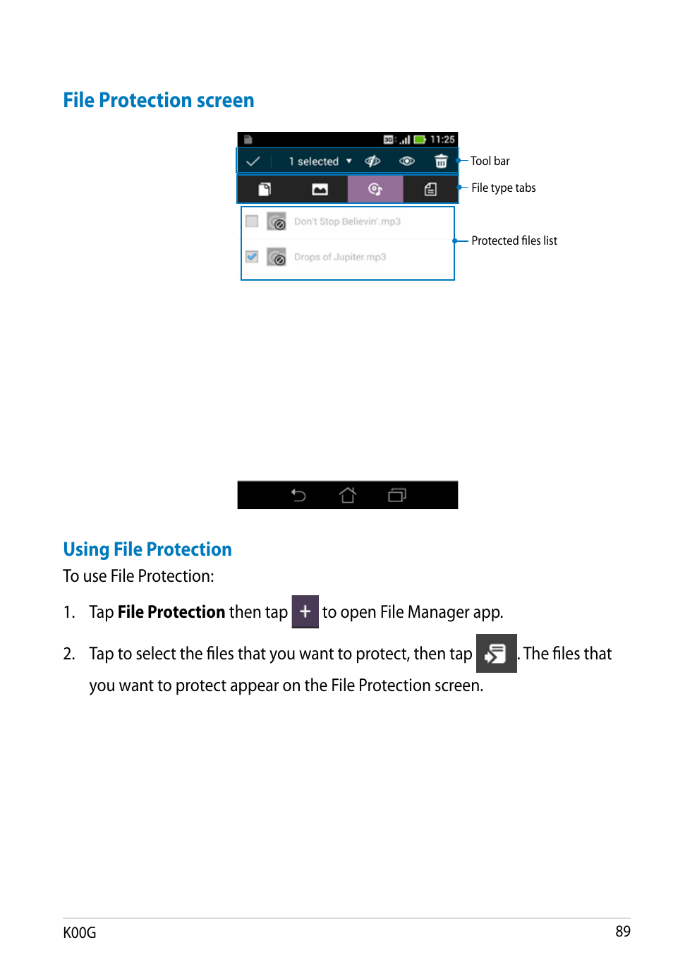 File protection screen, Using file protection | Asus Fonepad Note 6 User Manual | Page 89 / 102