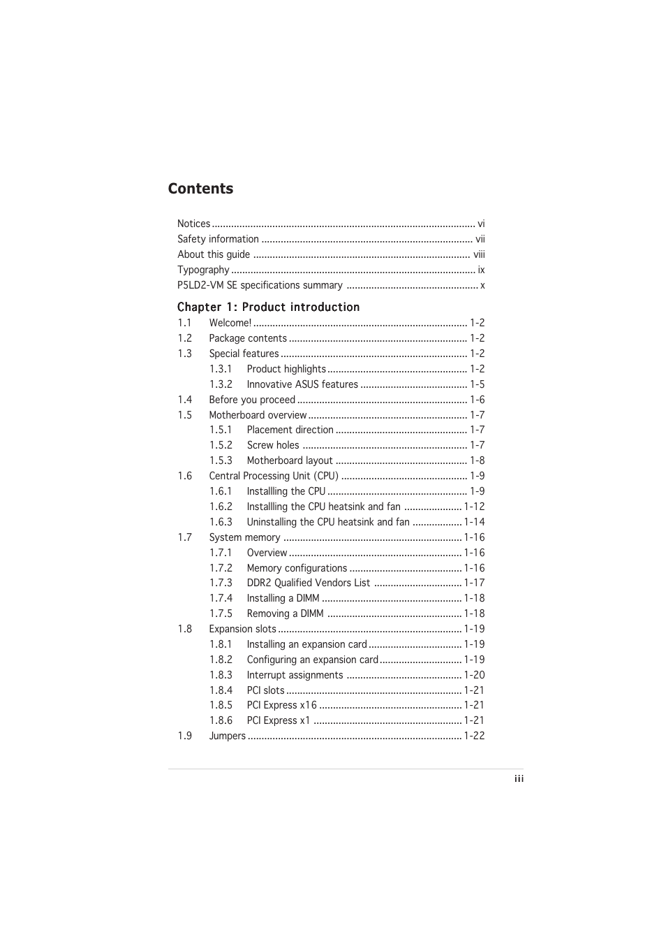 Asus P5LD2-VM SE User Manual | Page 3 / 90