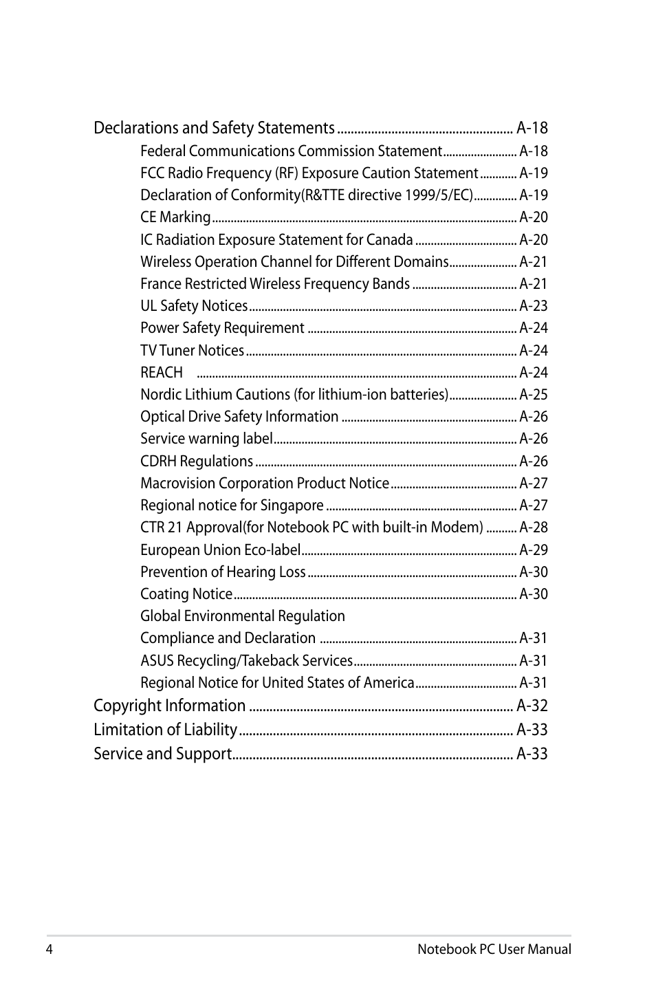 Asus Pro55VA User Manual | Page 4 / 108