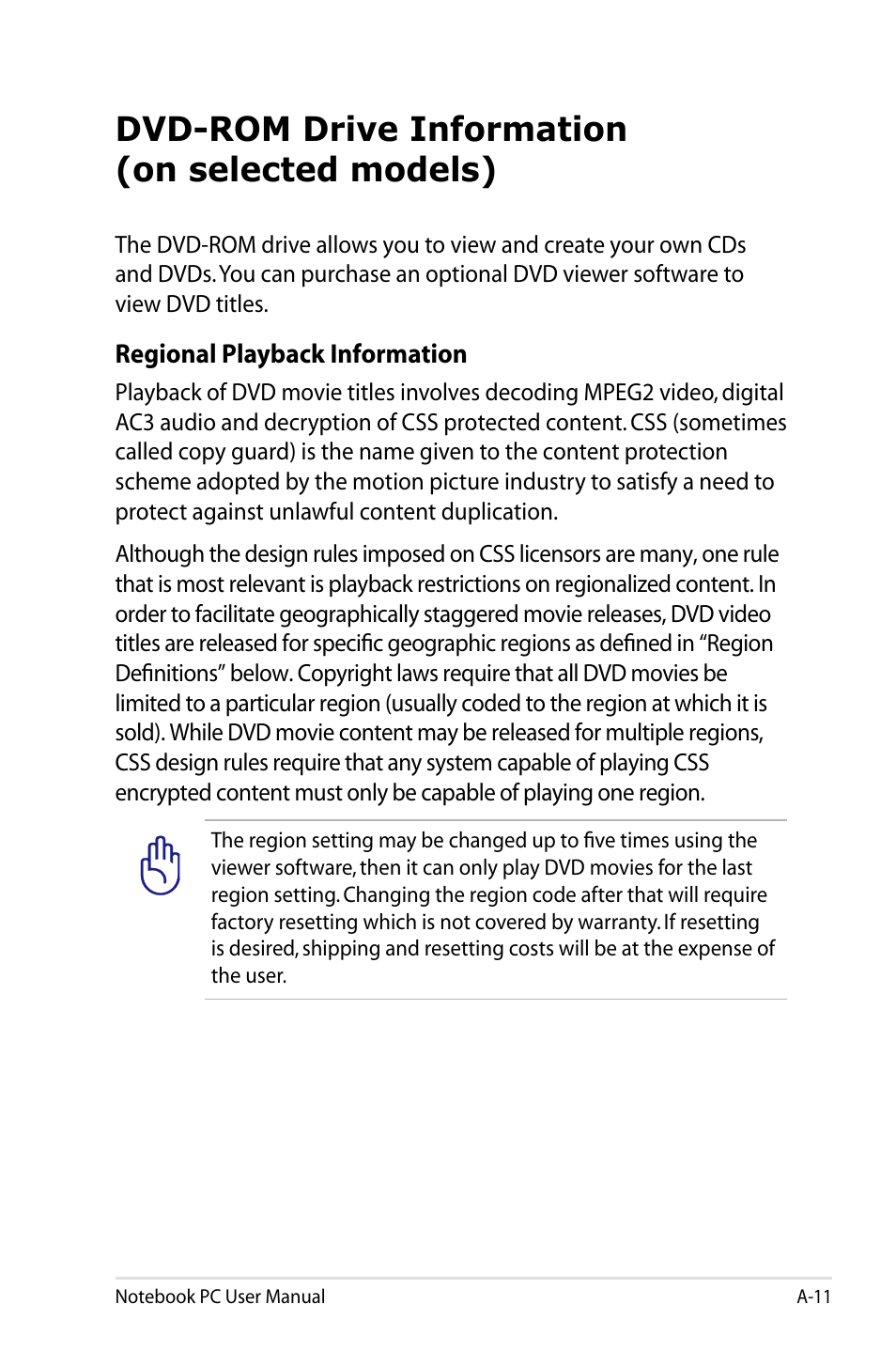 Dvd-rom drive information (on selected models) | Asus Pro55VA User Manual | Page 83 / 108