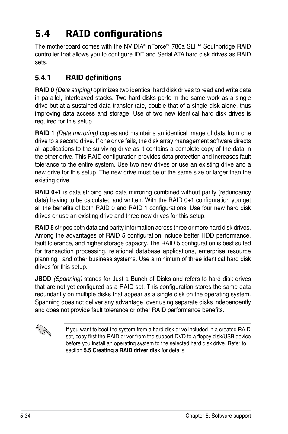 4 raid configurations, 1 raid definitions, Raid configurations -34 5.4.1 | Raid definitions -34 | Asus Crosshair II Formula User Manual | Page 156 / 186