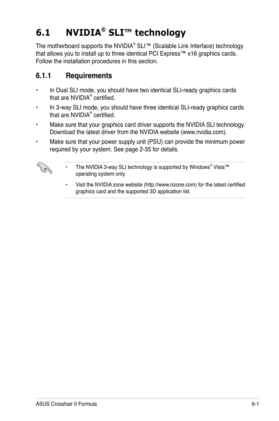 1 nvidia® sli™ technology, 1 requirements, Nvidia | Sli™ technology -1, Requirements -1, 1 nvidia, Sli™ technology | Asus Crosshair II Formula User Manual | Page 169 / 186