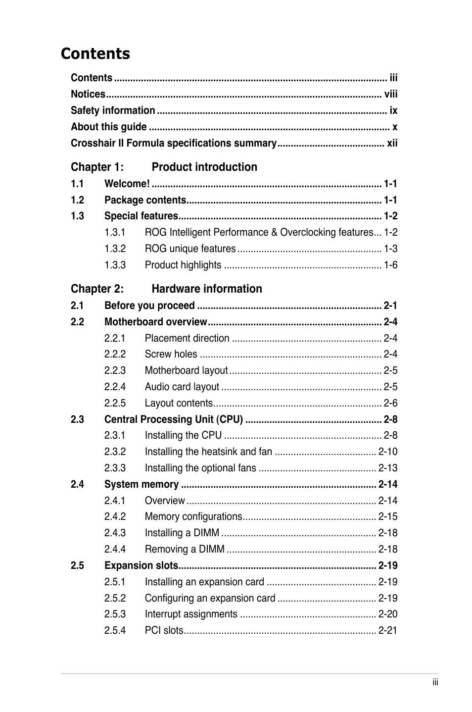 Asus Crosshair II Formula User Manual | Page 3 / 186