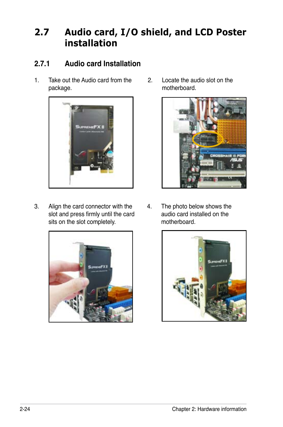 1 audio card installation, Audio card installation -24 | Asus Crosshair II Formula User Manual | Page 50 / 186