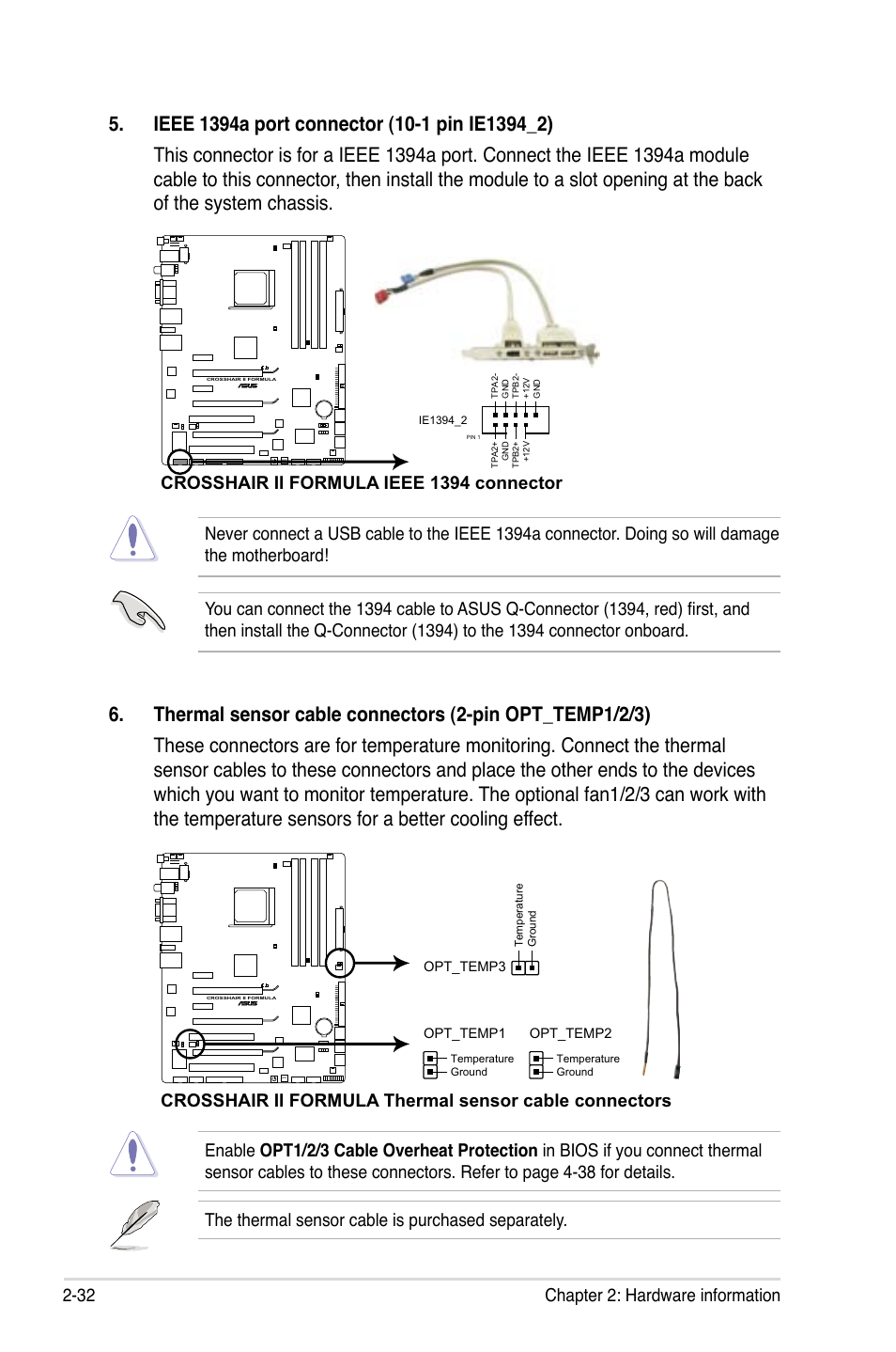 32 chapter 2: hardware information, Crosshair ii formula ieee 1394 connector | Asus Crosshair II Formula User Manual | Page 58 / 186