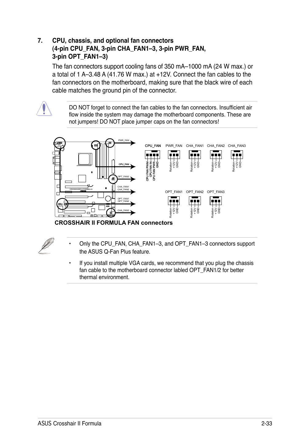 Asus crosshair ii formula 2-33, Crosshair ii formula fan connectors | Asus Crosshair II Formula User Manual | Page 59 / 186