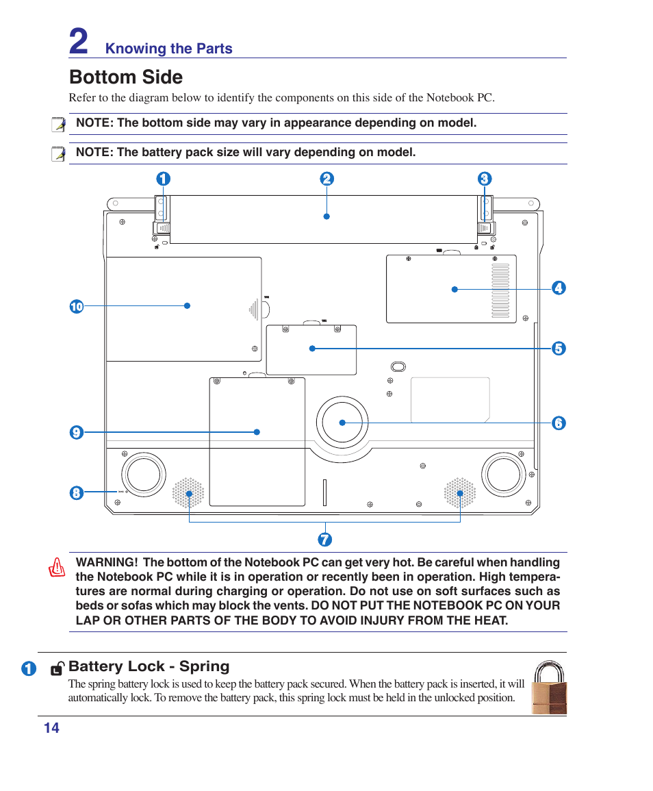 Bottom side | Asus W2W User Manual | Page 14 / 87