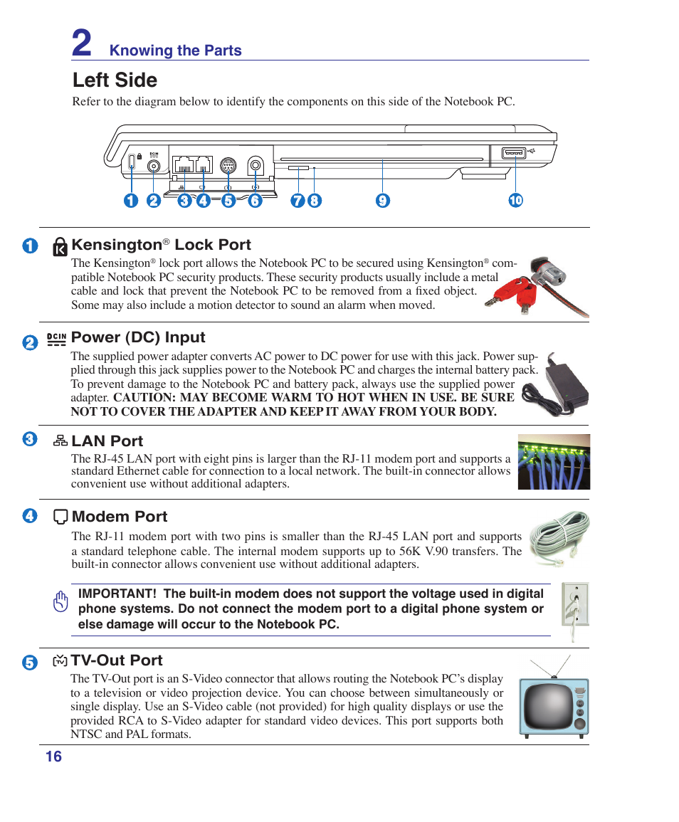 Left side | Asus W2W User Manual | Page 16 / 87