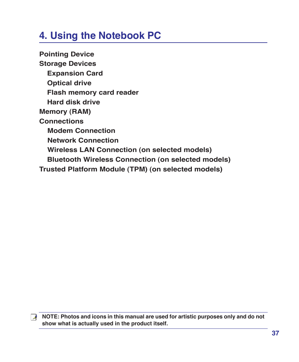 Using the notebook pc | Asus W2W User Manual | Page 37 / 87