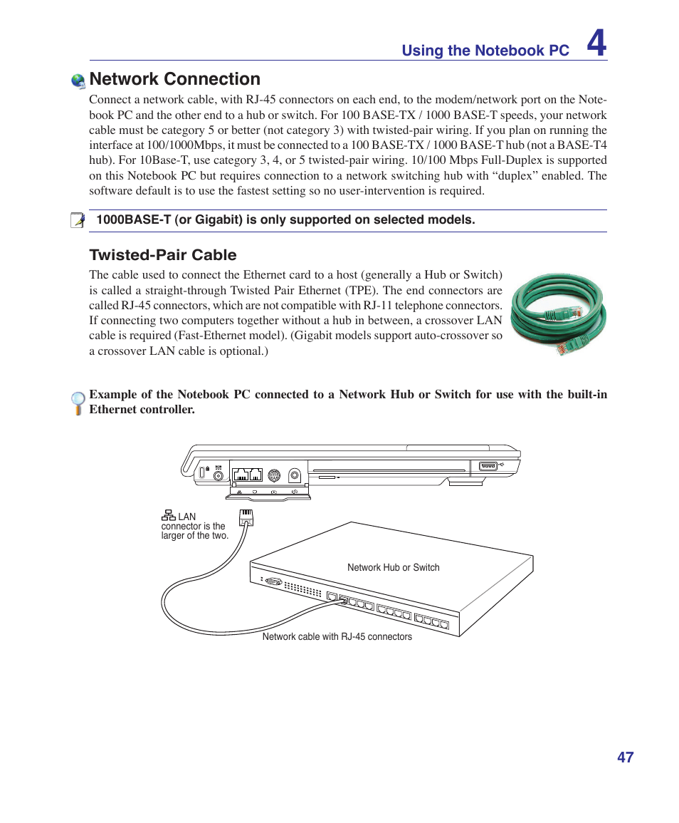 Network connection | Asus W2W User Manual | Page 47 / 87