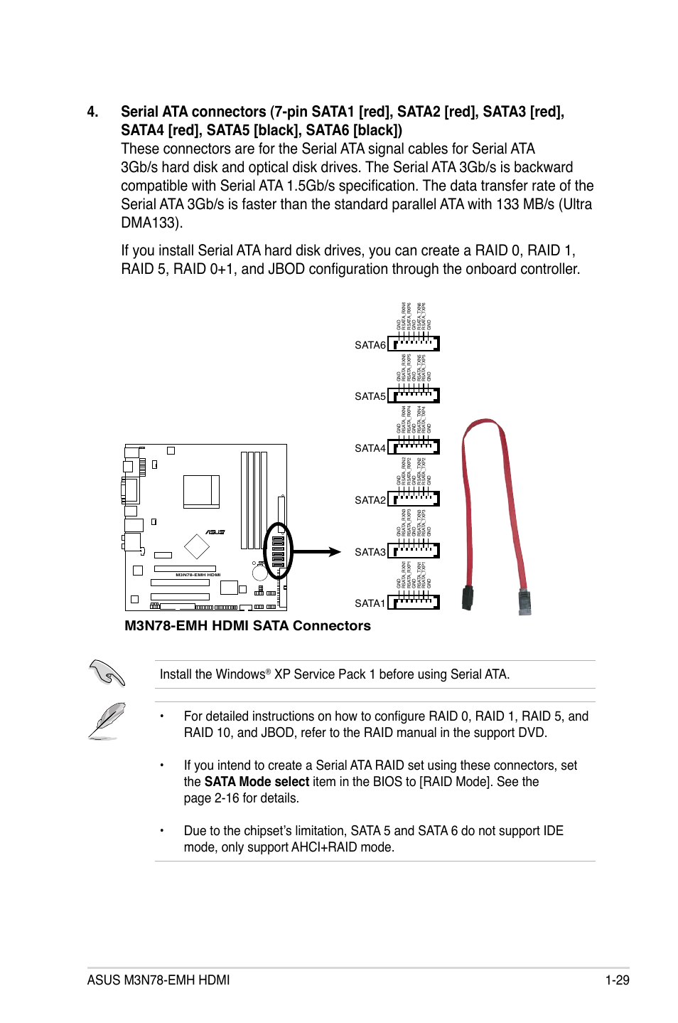 Install the windows, M3n78-emh hdmi sata connectors, Sata6 | Sata5, Sata4, Sata2, Sata3, Sata1 | Asus M3N78-EMH HDMI User Manual | Page 41 / 96