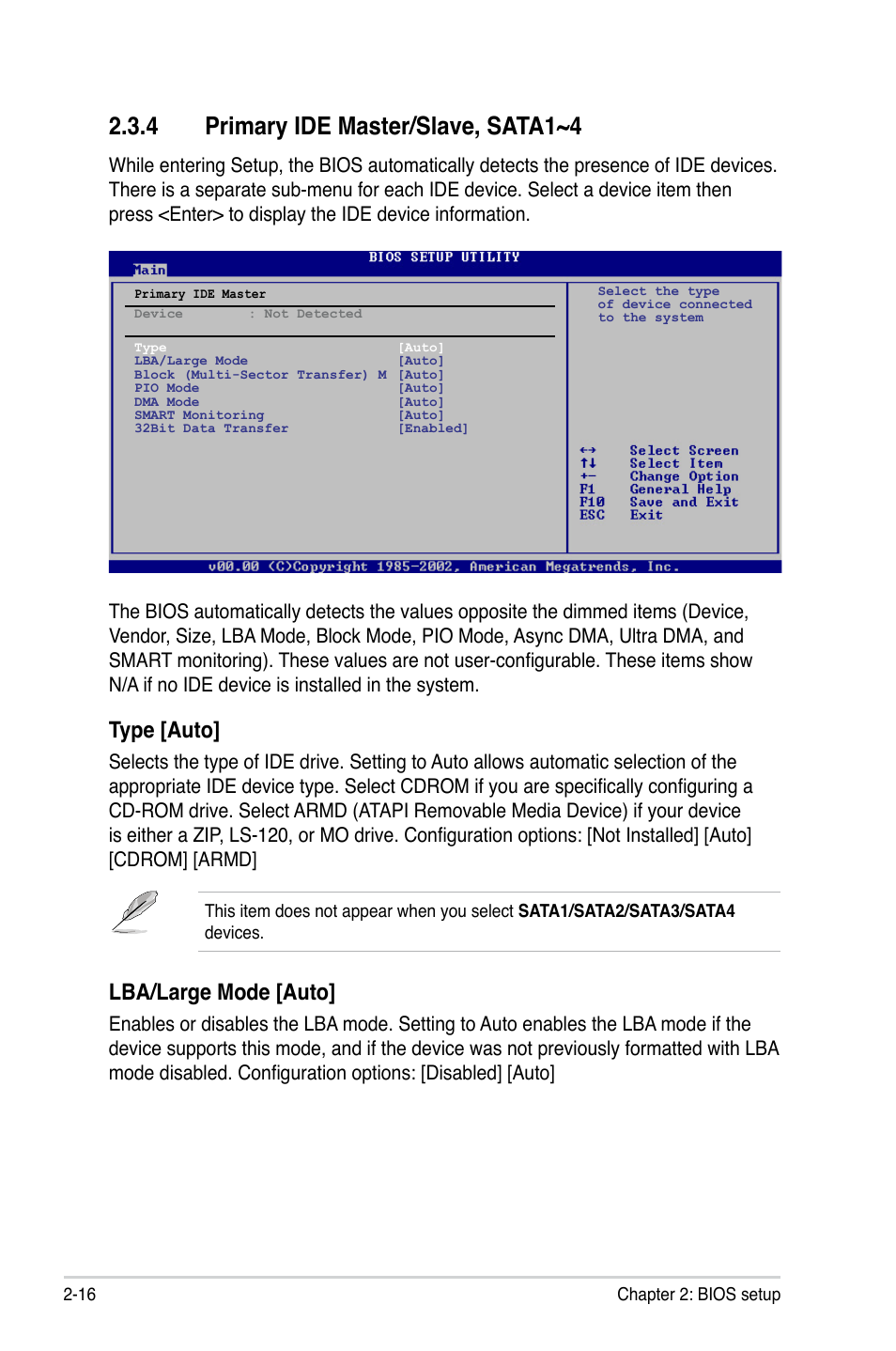 4 primary ide master/slave, sata1~4, Type [auto, Lba/large mode [auto | Asus M3N78-EMH HDMI User Manual | Page 62 / 96
