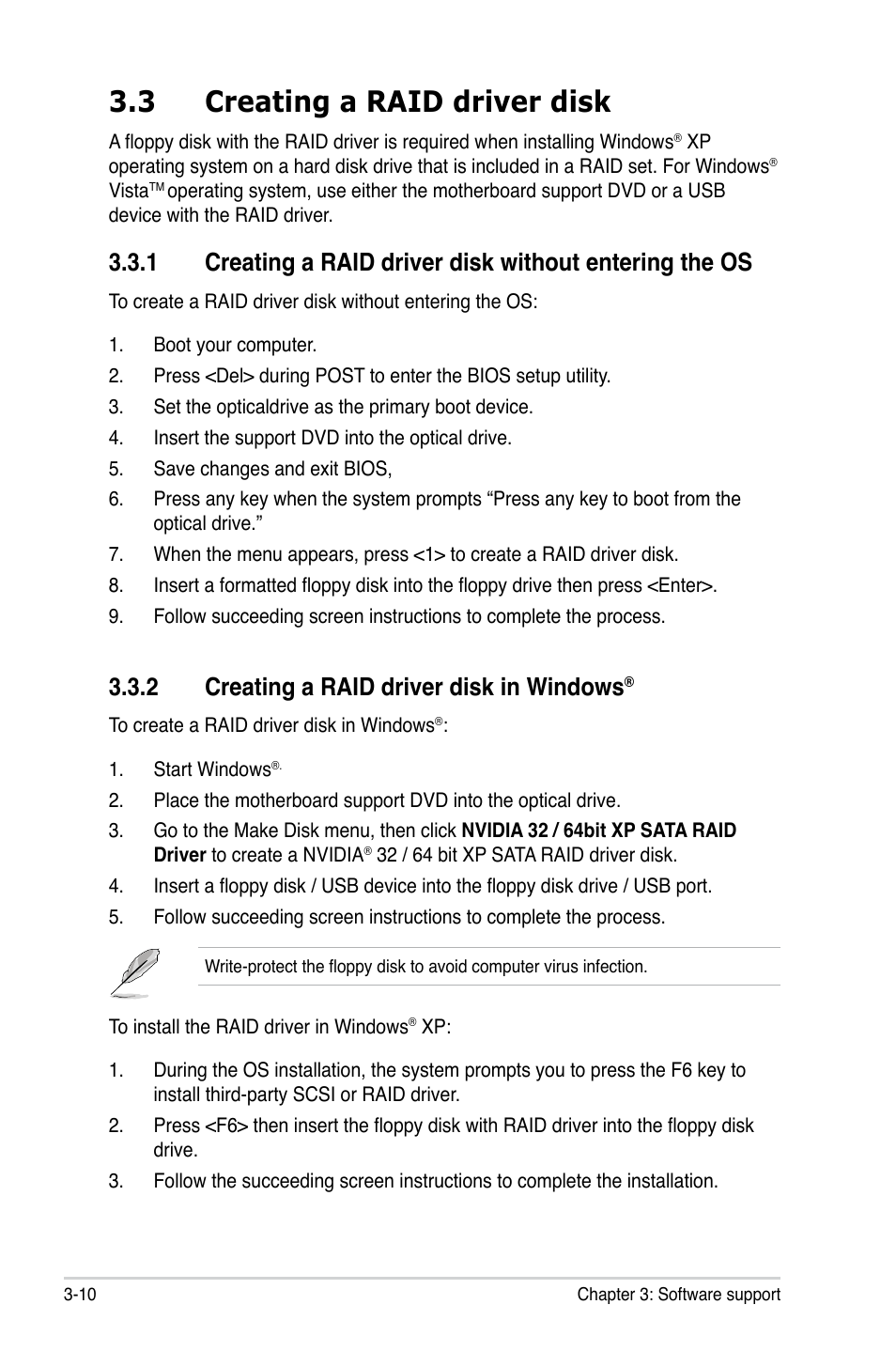 3 creating a raid driver disk, 2 creating a raid driver disk in windows | Asus M3N78-EMH HDMI User Manual | Page 94 / 96