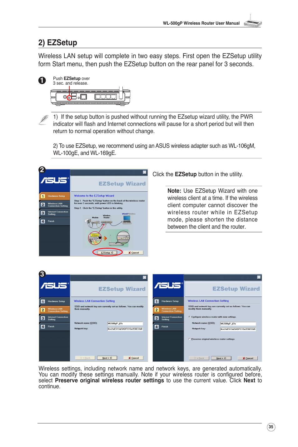 2) ezsetup | Asus WL-500gP User Manual | Page 37 / 42