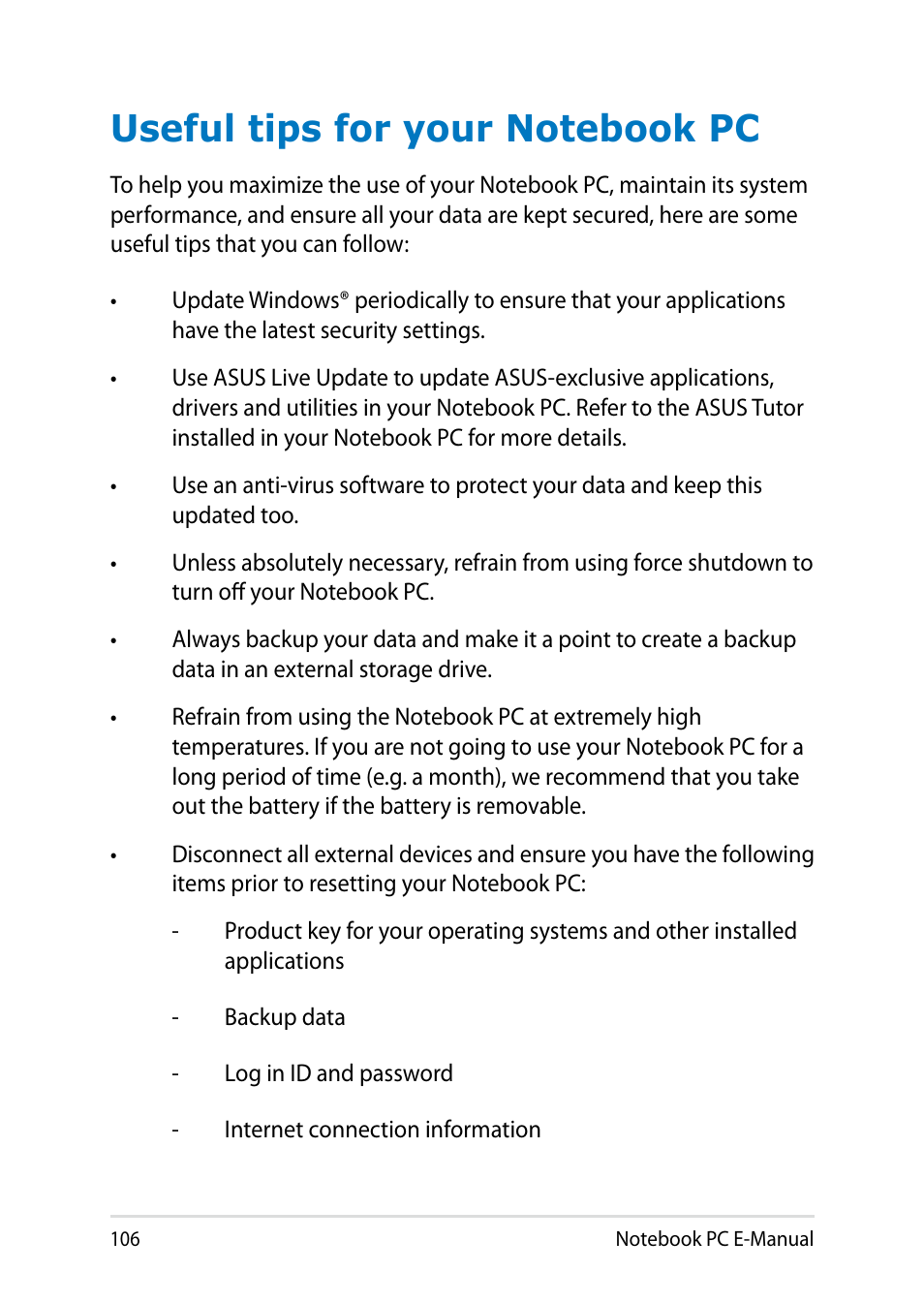 Useful tips for your notebook pc | Asus R750JV User Manual | Page 106 / 136