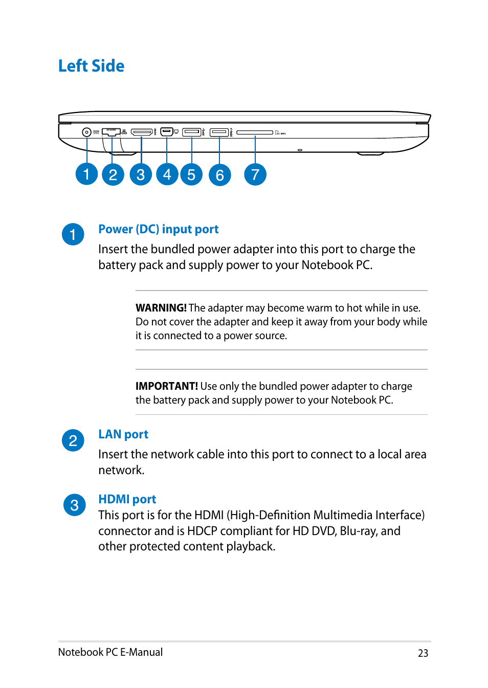 Left side | Asus R750JV User Manual | Page 23 / 136