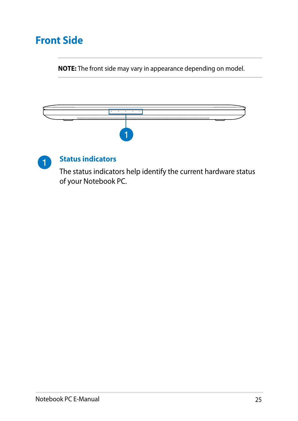 Front side | Asus R750JV User Manual | Page 25 / 136