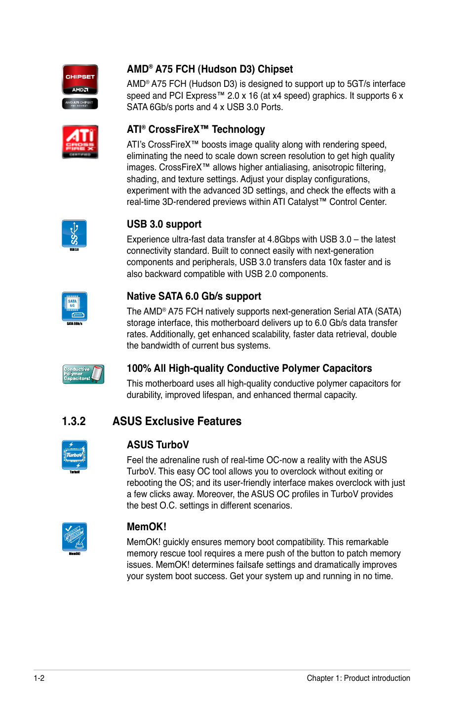 2 asus exclusive features, Asus exclusive features -2 | Asus F1A75 User Manual | Page 14 / 70