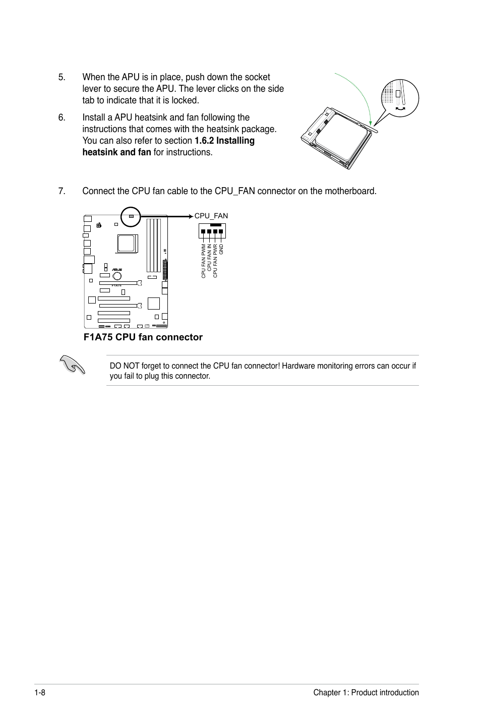 F1a75 cpu fan connector | Asus F1A75 User Manual | Page 20 / 70